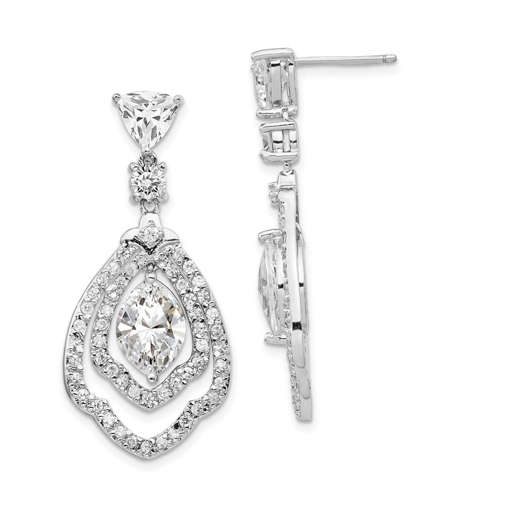 Cheryl M Sterling Silver Rhodium-plated Brilliant-cut CZ Fancy Post Dangle Earrings, 36.75 x 17.33 mm