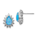 Cheryl M Sterling Silver Rhodium-plated Cabochon Lab Created Blue Opal and Brilliant-cut CZ Teardrop Shaped Post Earrings, 14.23 x 11.24 mm