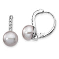 Cheryl M Sterling Silver Rhodium-plated Grey Freshwater Cultured Pearl and Brilliant-cut CZ Leverback Earrings, 18.1 x 8.24 mm