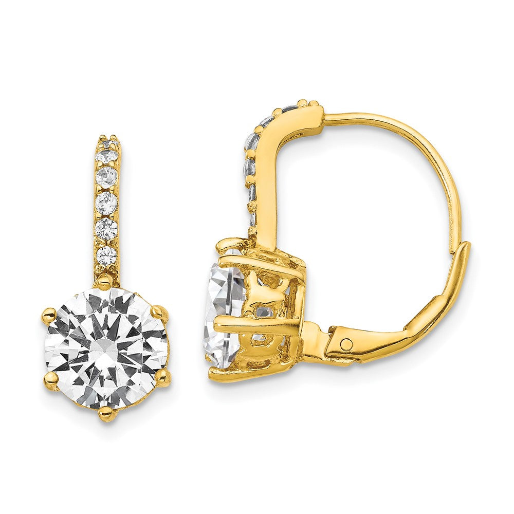 Cheryl M Sterling Silver Gold-plated Brilliant-cut CZ Leverback Earrings, 19.69 x 8.42 mm