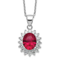 Cheryl M Sterling Silver Rhodium-plated Brilliant-cut Lab Created Ruby and Brilliant-cut White CZ Oval Halo 18.25 Inch Necklace, 5.5 ct, 18.25 x 14.3 mm