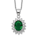 Cheryl M Sterling Silver Rhodium-plated Brilliant-cut Green Glass and Brilliant-cut White CZ Oval 18.25 Inch Necklace, 18.25 x 14.19 mm