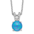 Cheryl M Sterling Silver Rhodium-plated Cabochon Lab Created Blue Opal and Brilliant-cut CZ Split Bail 18.5 Inch Necklace, 18.25 x 7.96 mm