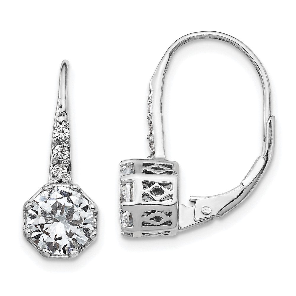 Cheryl M Sterling Silver Rhodium-plated Brilliant-cut CZ Leverback Earrings, 18.5 x 7.15 mm