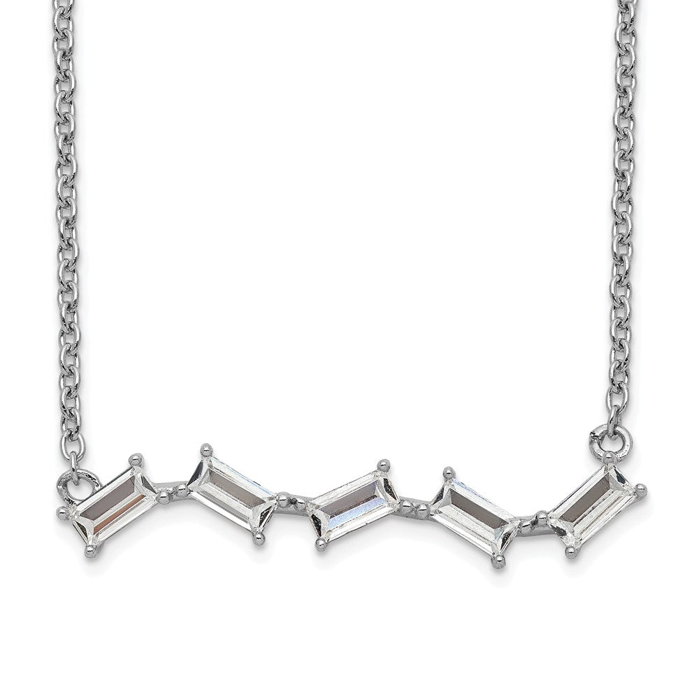 Cheryl M Sterling Silver Rhodium-plated Emerald-cut CZ Bar 18 Inch Necklace, 18 x 26.95 mm
