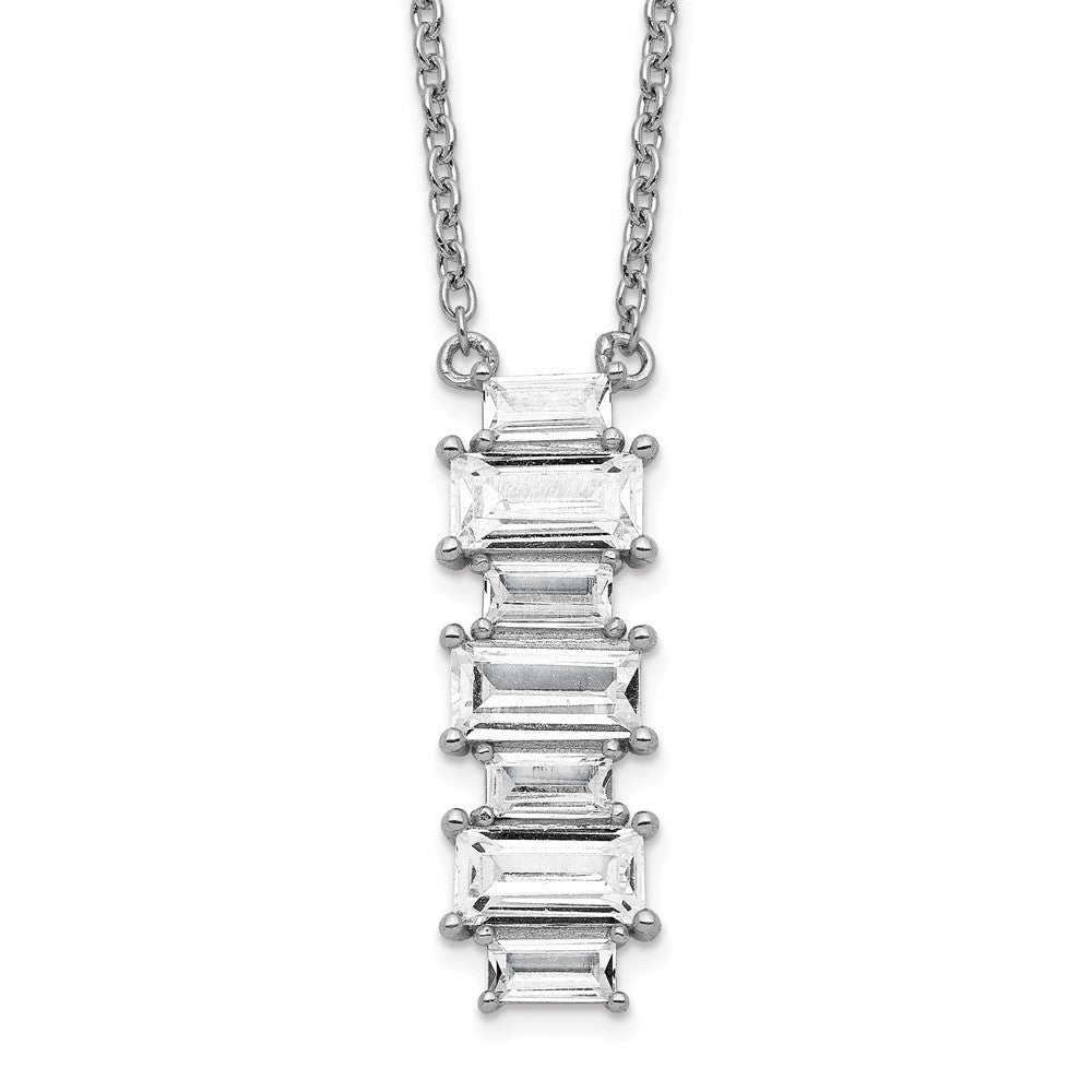 Cheryl M Sterling Silver Rhodium-plated Emerald-cut CZ Vertical Bar 18 Inch Necklace, 18 x 6.96 mm