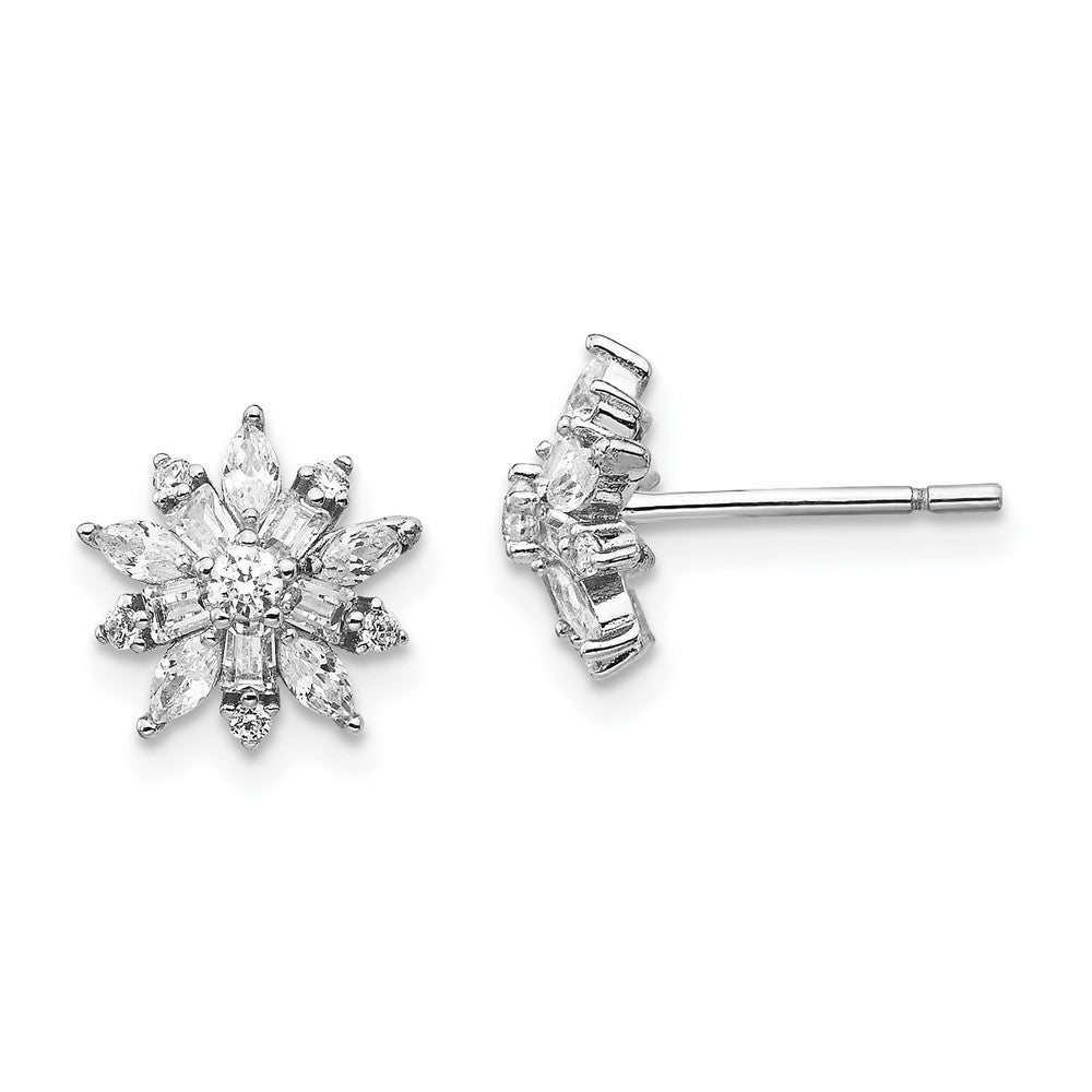 Cheryl M Sterling Silver Rhodium-plated Brilliant-cut Marquise-cut and Baguette-cut CZ Post Earrings, 9.13 x 9.32 mm