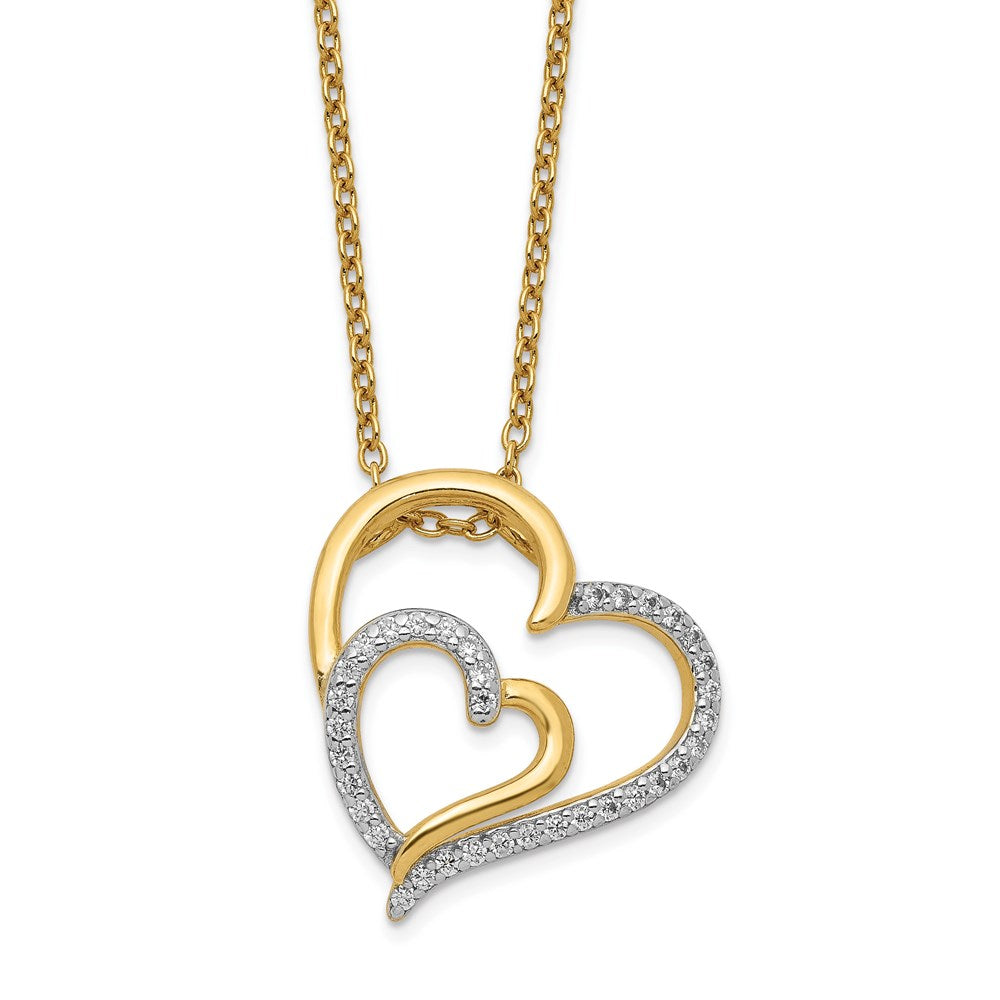 Cheryl M Sterling Silver Gold-plated Brilliant-cut CZ Fancy Double Heart 18 Inch Necklace, 18 x 17 mm
