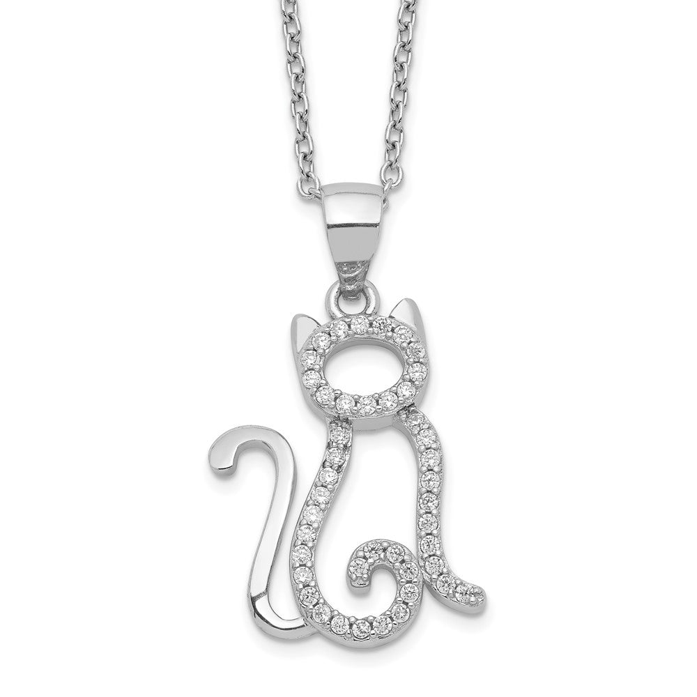 Cheryl M Sterling Silver Rhodium-plated Brilliant-cut White CZ Cat 18.25 Inch Necklace, 18.25 x 13.95 mm