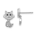 Cheryl M Sterling Silver Rhodium-plated Moveable Brilliant-cut Black and White CZ Cat Post Dangle Earrings, 11.6 x 8.68 mm