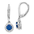 Cheryl M Sterling Silver Rhodium-plated Brilliant-cut Lab Created Dark Blue Spinel and Brilliant-cut White CZ Round Halo Leverback Dangle Earrings, 0.5 ct, 23.09 x 7.66 mm