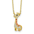 Cheryl M Sterling Silver Gold-plated Enameled and Brilliant-cut Black and White CZ Giraffe 18.25 Inch Necklace, 18.25 x 8.18 mm