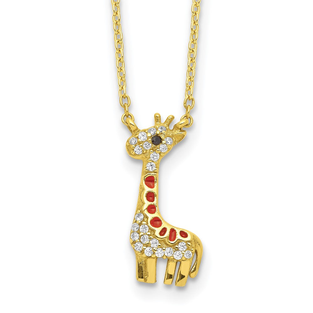 Cheryl M Sterling Silver Gold-plated Enameled and Brilliant-cut Black and White CZ Giraffe 18.25 Inch Necklace, 18.25 x 8.18 mm