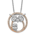 Cheryl M Sterling Silver Rhodium-plated and Rose Gold-plated Brilliant-cut CZ Owls Circle 18.25 Inch Necklace, 18.25 x 17.81 mm