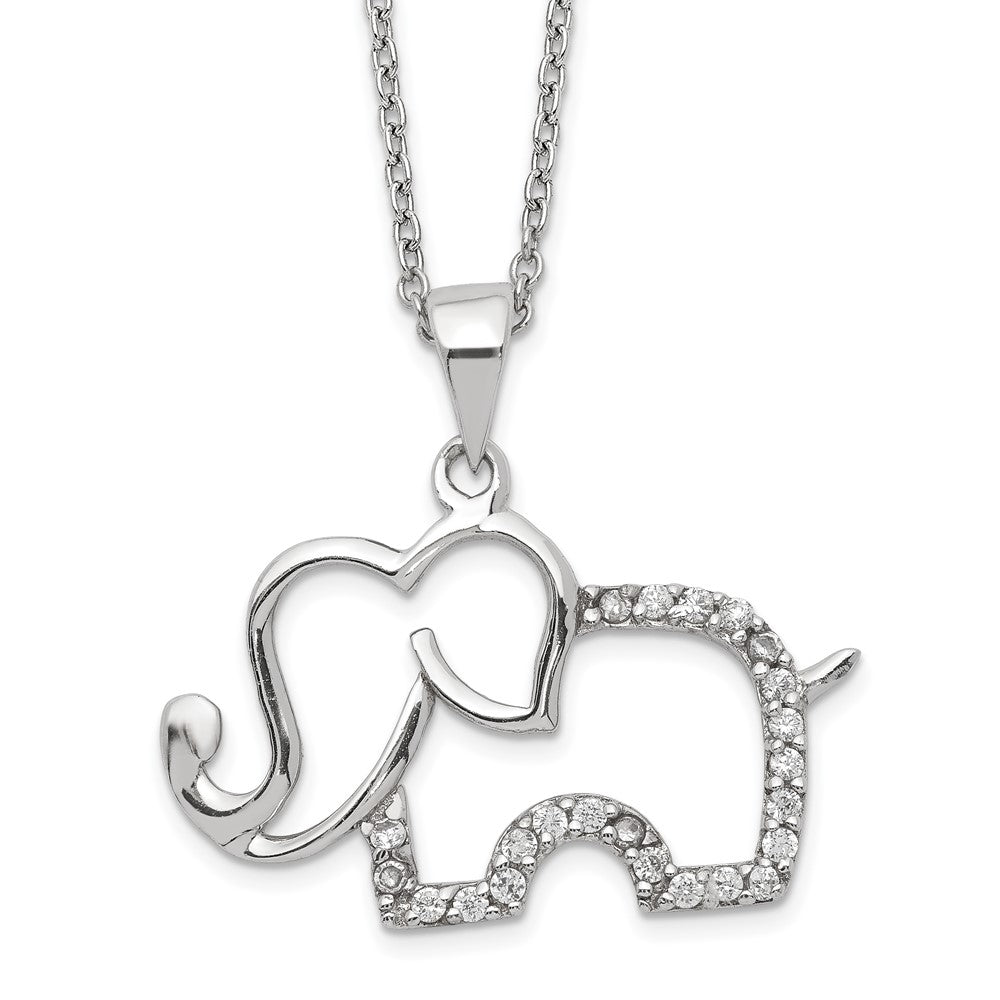 Cheryl M Sterling Silver Rhodium Plated Brilliant-cut CZ Elephant 18.25 Inch Necklace, 18.25 x 23.97 mm