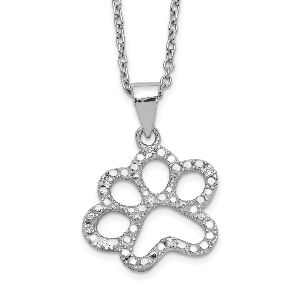 Cheryl M Sterling Silver Rhodium-plated Brilliant-cut CZ Paw 18.25 Inch Necklace, 18.25 x 16.4 mm