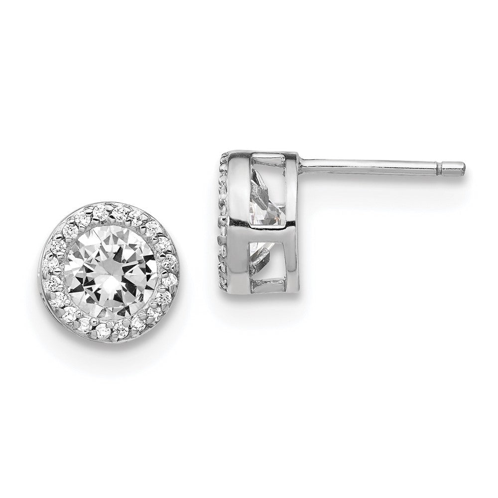 Cheryl M Sterling Silver Rhodium-plated Brilliant-cut CZ Halo Post Earrings, 9.23 x 9.09 mm