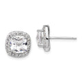 Cheryl M Sterling Silver Rhodium-plated Rose-cut and Brilliant-cut CZ Square Halo Post Earrings, 11 x 11 mm