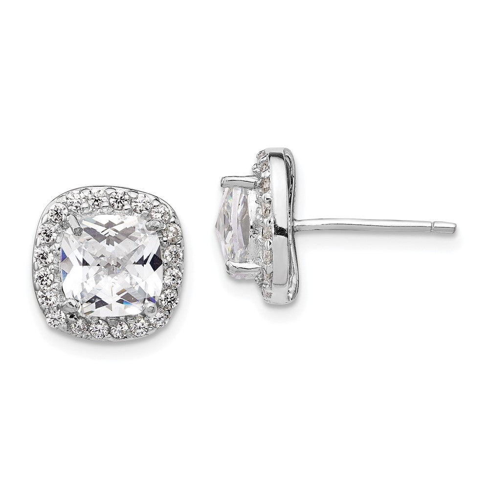 Cheryl M Sterling Silver Rhodium-plated Rose-cut and Brilliant-cut CZ Square Halo Post Earrings, 11 x 11 mm