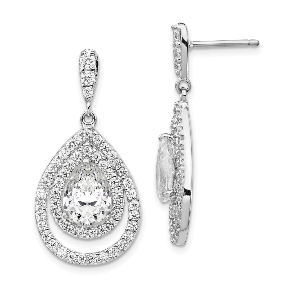 Cheryl M Sterling Silver Rhodium-plated Brilliant-cut Pear Shaped CZ Double Halo Post Dangle Earrings, 31 x 16 mm