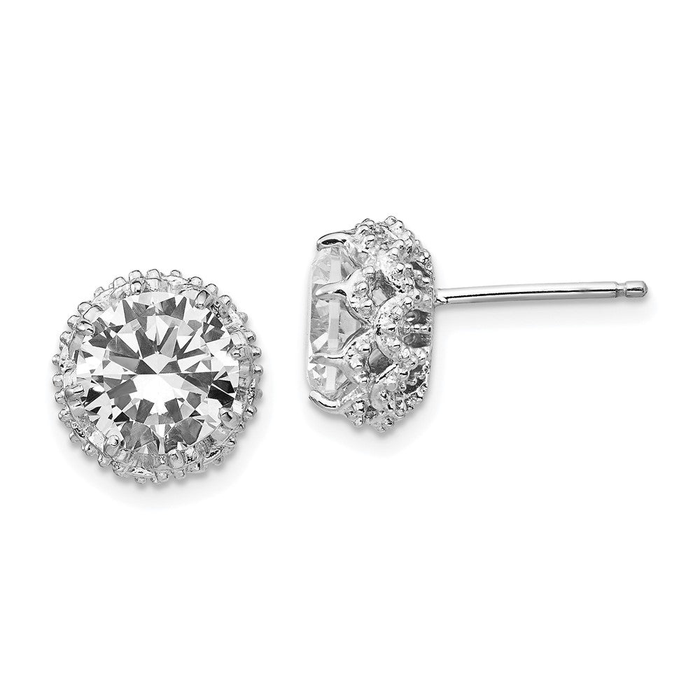 Cheryl M Sterling Silver Rhodium-plated Brilliant-cut CZ Round Post Earrings, 10 x 10 mm