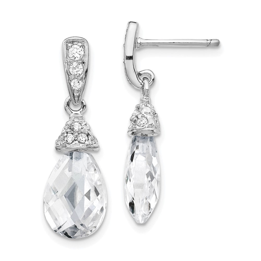 Cheryl M Sterling Silver Rhodium-plated Faceted Briolette and Brilliant-cut CZ Post Dangle Earrings, 22 x 8 mm