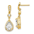 Cheryl M Sterling Silver Gold-plated Brilliant-cut CZ Teardrop and Bezel Halo Post Dangle Earrings, 27 x 9 mm