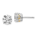 Cheryl M Sterling Silver Rhodium-plated with Gold-plated Accent Brilliant-cut 8mm CZ Stud Post Earrings, 8 x 8 mm
