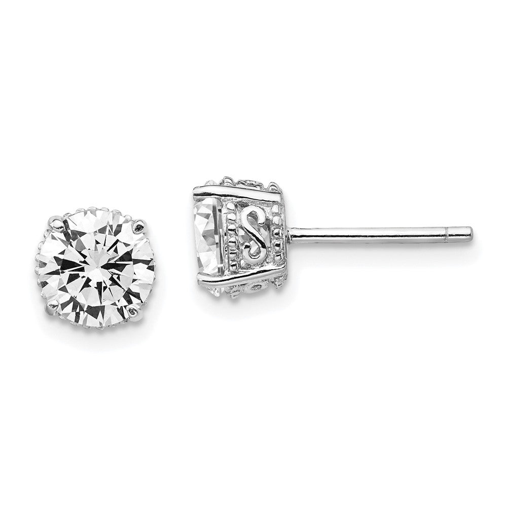 Cheryl M Sterling Silver Rhodium-plated Brilliant-cut CZ 6.5mm Stud Post Earrings, 6.5 x 6.5 mm