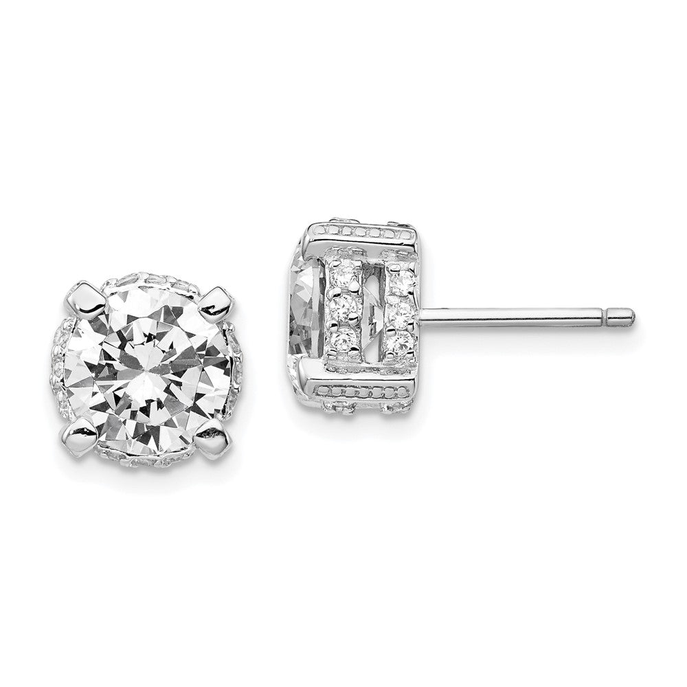 Cheryl M Sterling Silver Rhodium-plated Brilliant-cut 8mm CZ Stud Post Earrings, 8 x 8 mm, 2.84 g