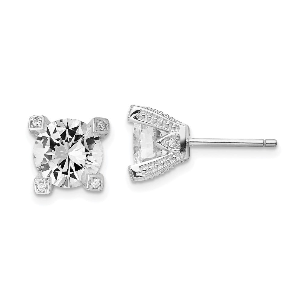 Cheryl M Sterling Silver Rhodium-plated Brilliant-cut CZ 8mm Stud Post Earrings, 8 x 8 mm, 1.81 g