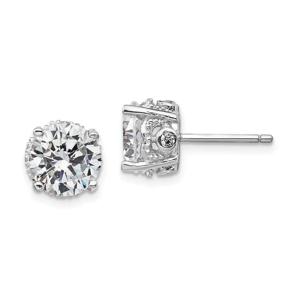 Cheryl M Sterling Silver Rhodium-plated Brilliant-cut CZ 8mm Stud Post Earrings, 8 x 8 mm, 2.24 g
