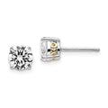Cheryl M Sterling Silver Rhodium-plated with Gold-plated Accent XO Brilliant-cut 6.5mm CZ Stud Post Earrings, 6.5 x 6.5 mm