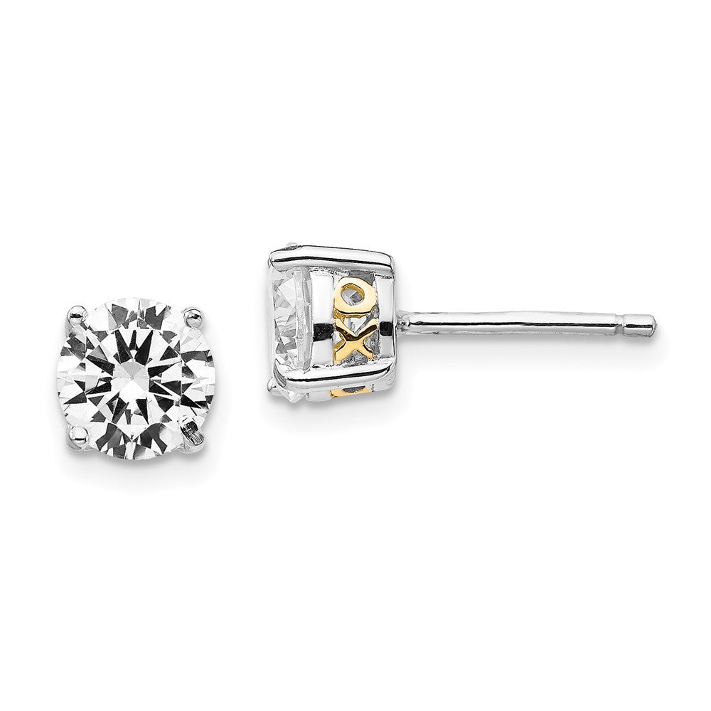 Cheryl M Sterling Silver Rhodium-plated with Gold-plated Accent XO Brilliant-cut 6.5mm CZ Stud Post Earrings, 6.5 x 6.5 mm