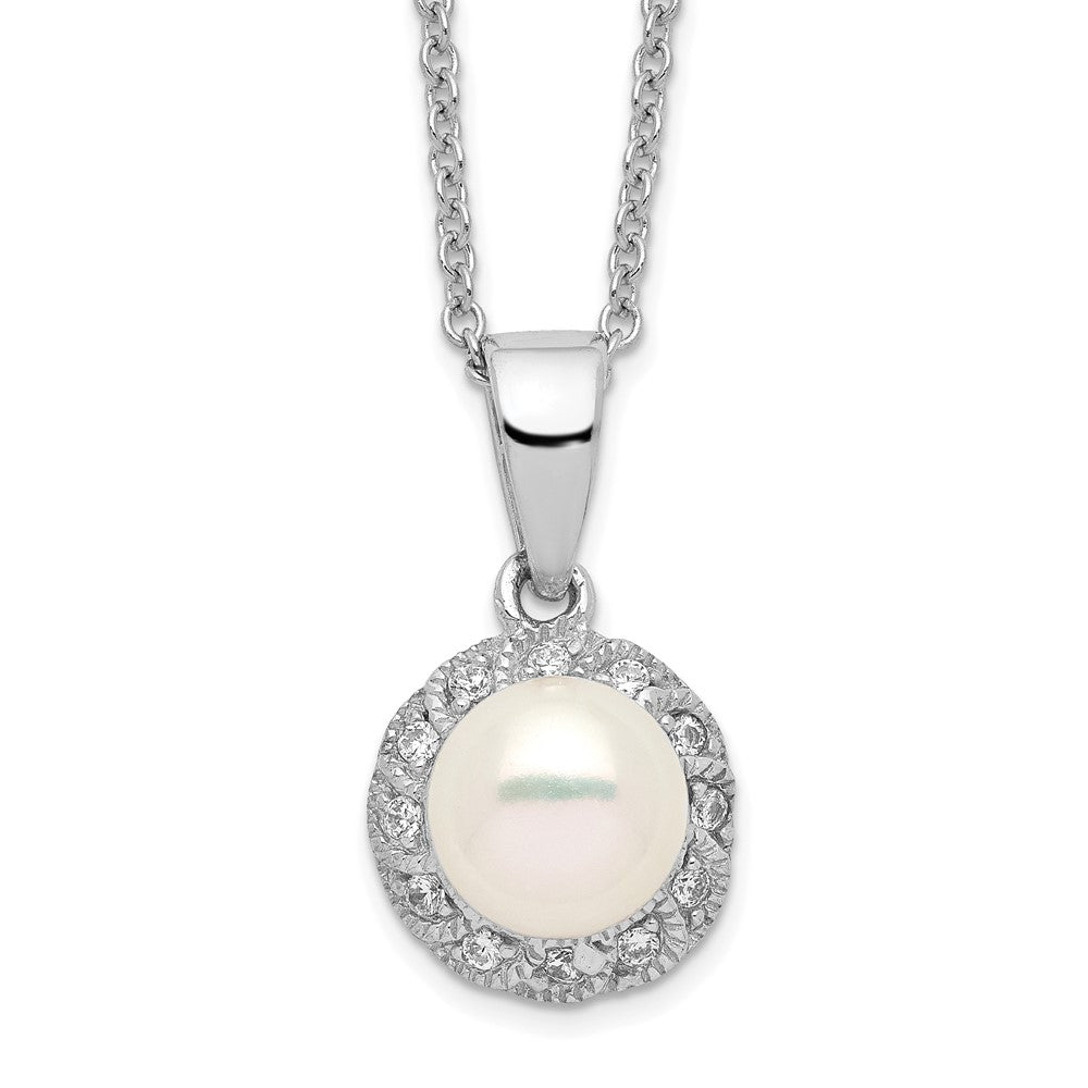Cheryl M Sterling Silver Rhodium-plated Freshwater Cultured Pearl and Brilliant-cut CZ 18 Inch Necklace, 18 x 11 mm