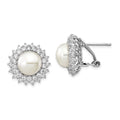 Cheryl M Sterling Silver Rhodium-plated Freshwater Cultured Pearl and Brilliant-cut CZ Omega Back Earrings, 18 x 18 mm