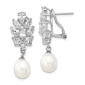 Cheryl M Sterling Silver Rhodium-plated Teardrop Freshwater Cultured Pearl Marquise-cut and Brilliant-cut CZ Fancy Omega Back Dangle Earrings, 36 x 13 mm