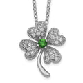 Cheryl M Sterling Silver Rhodium-plated Brilliant-cut Green Glass and Brilliant-cut White CZ Four Leaf Clover 18 Inch Necklace, 18 x 15 mm