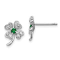 Cheryl M Sterling Silver Rhodium-plated Brilliant-cut Green Glass and Brilliant-cut White CZ Four Leaf Clover Post Earrings, 11 x 9 mm