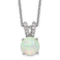 Cheryl M Sterling Silver Rhodium-plated Cabochon Lab Created Opal and Brilliant-cut CZ Split Bail 18 Inch Necklace, 18 x 9 mm