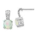 Cheryl M Sterling Silver Rhodium-plated 8mm Cabochon Lab Created Opal and Brilliant-cut CZ Post Dangle Earrings, 16 x 9 mm