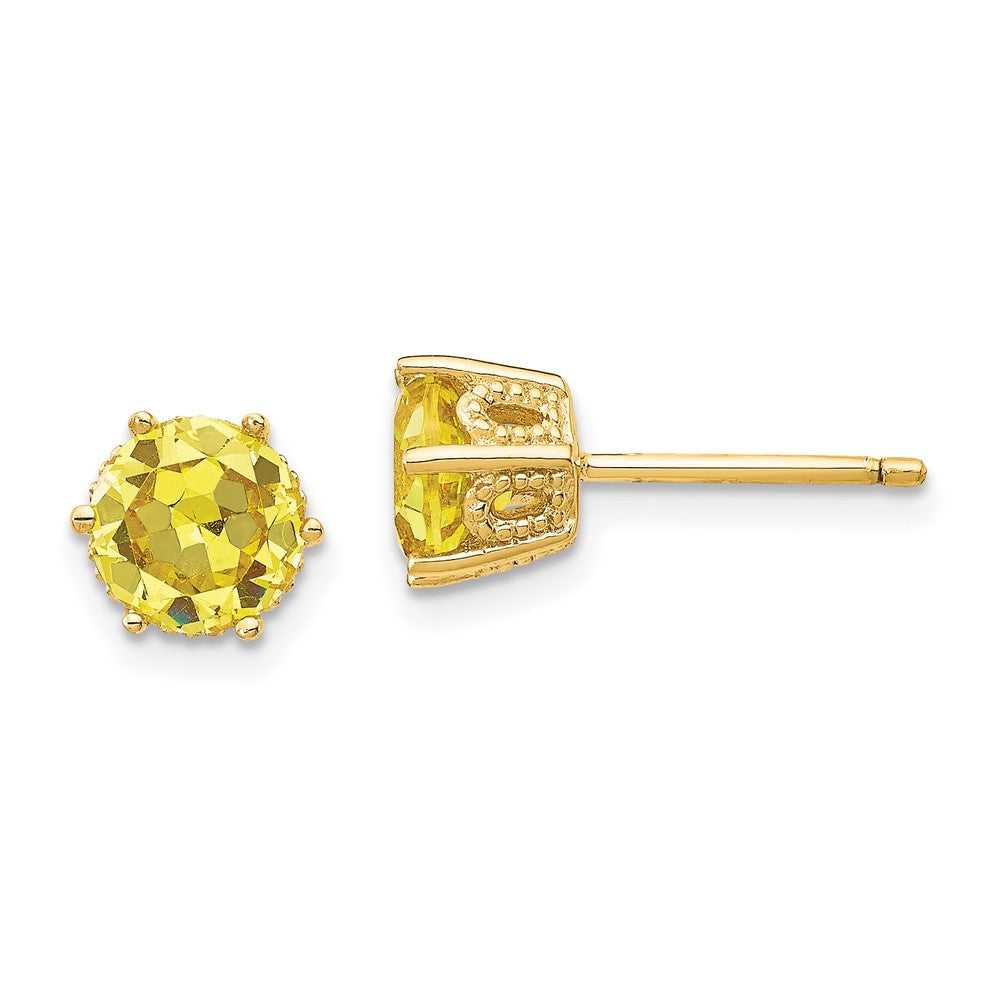 Cheryl M Sterling Silver Gold-plated Yellow Brilliant-cut 6.5mm CZ Stud Post Earrings, 7 x 7 mm