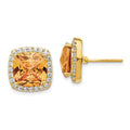 Cheryl M Sterling Silver Gold-plated Brilliant-cut Champagne and White CZ Post Earrings, 13 x 13 mm