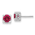 Cheryl M Sterling Silver Rhodium-plated Brilliant-cut 6.5mm Lab Created Ruby and Brilliant-cut White CZ Stud Post Earrings, 2.5 ct, 7 x 7 mm