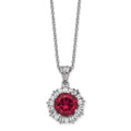 Cheryl M Sterling Silver Rhodium-plated Brilliant-cut Lab Created Ruby and Brilliant-cut/Baguette-cut White CZ 18 Inch Necklace, 1.74 ct, 18 x 13.3 mm