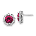 Cheryl M Sterling Silver Rhodium-plated Brilliant-cut Lab Created Ruby and Brilliant-cut/Baguette-cut White CZ Post Earrings, 4 ct, 13.25 x 13.5 mm