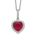 Cheryl M Sterling Silver Rhodium-plated 100 Facet Lab Created Ruby and Brilliant-cut White CZ Heart Halo 18 Inch Necklace, 4.75 ct, 18 x 14.3 mm