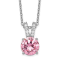 Cheryl M Sterling Silver Rhodium-plated Pink and White Brilliant-cut CZ Split Bail 18 Inch Necklace, 18 x 9 mm