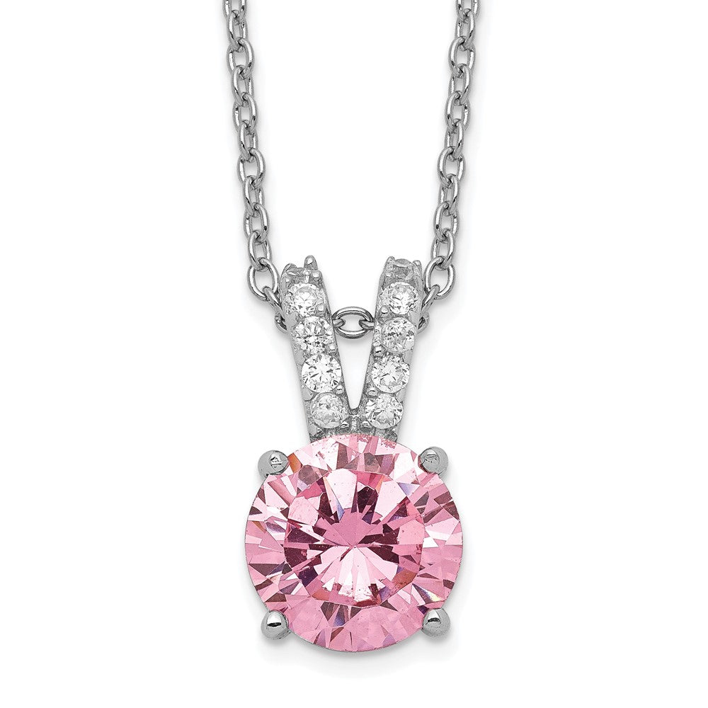 Cheryl M Sterling Silver Rhodium-plated Pink and White Brilliant-cut CZ Split Bail 18 Inch Necklace, 18 x 9 mm