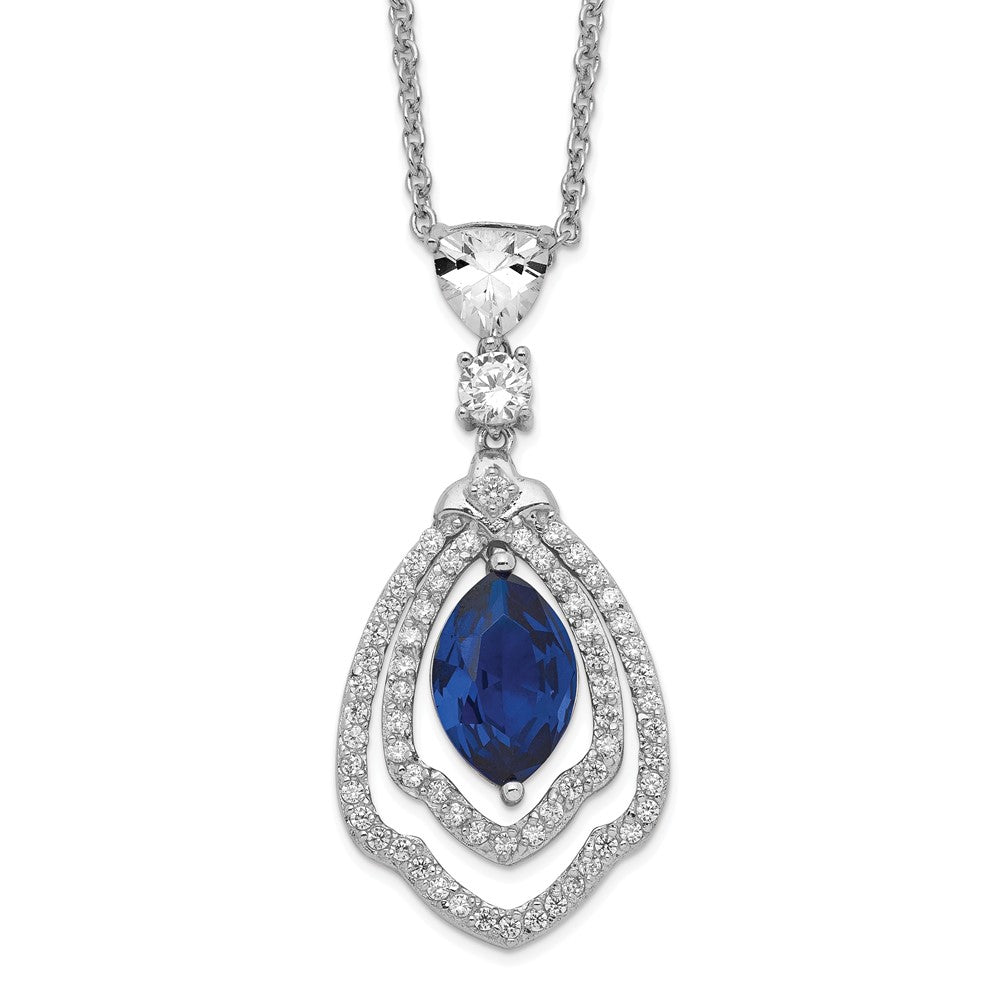 Cheryl M Sterling Silver Rhodium-plated Fancy Brilliant-cut Lab Created Dark Blue Spinel and Brilliant-cut White CZ 18 Inch Necklace, 3.5 ct, 18 x 19 mm